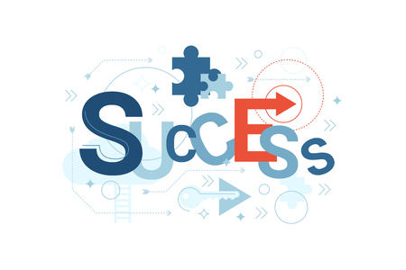 Illustration of success word typography in blue theme with red accentのイラスト素材