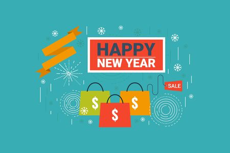 Illustration of New Year sale label flat design concept with icons elementsのイラスト素材