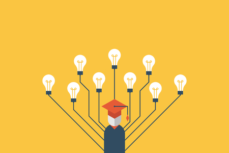 Education concept education, graduation character with many light bulbs refer to multiple intelligencesのイラスト素材
