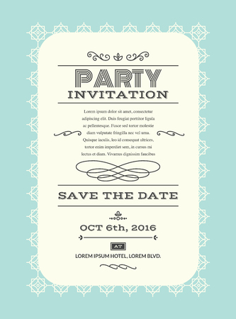 Wedding party invitation card layout template illustration in retro/vintage styleのイラスト素材