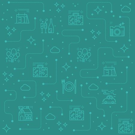 Travel line icons background concept in green themeのイラスト素材