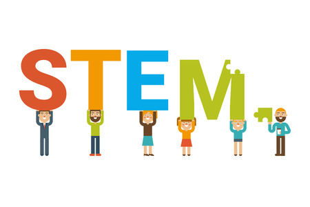 STEM - science, technology, engineering and mathematics badge concept with icon in flat designのイラスト素材