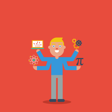 STEM education - science, technology, engineering and mathematics in cute characters conceptのイラスト素材