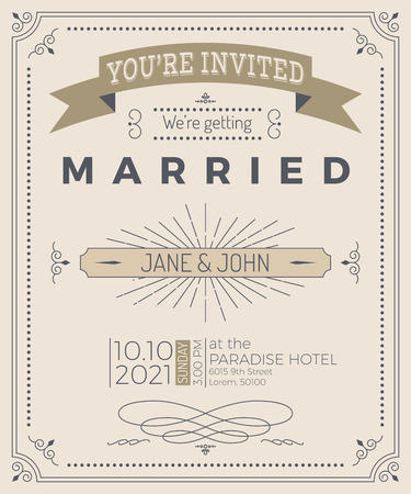 Vintage wedding invitation card template with clean & simple layout illustrationのイラスト素材