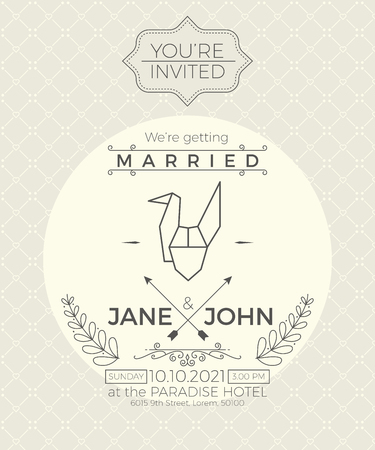 Vintage wedding invitation card template with flourish ornaments line styleのイラスト素材