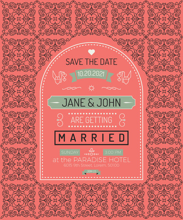 Vintage wedding invitation card template with clean & simple layout illustrationのイラスト素材