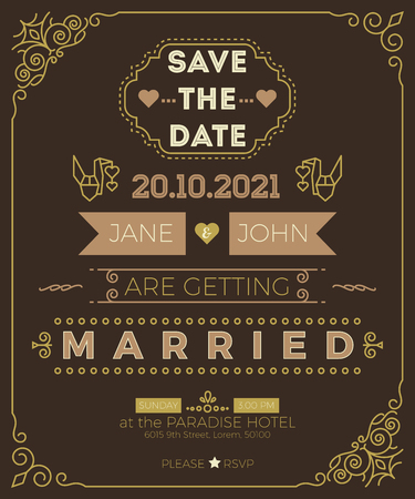 Vintage wedding invitation card template with clean & simple layout illustrationのイラスト素材