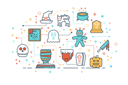Line icon design illustration of spooky halloween ghost friends concept, isolated on white backgroundのイラスト素材