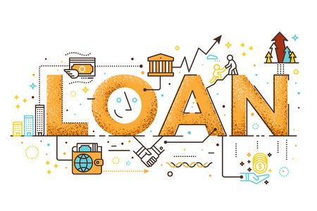 Personal loan, business finance concept word lettering design illustration with line iconsのイラスト素材