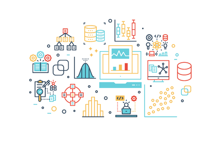 Data analysis line icons illustration. Design in modern style with related icons ornament concept for website, app, web banner.のイラスト素材