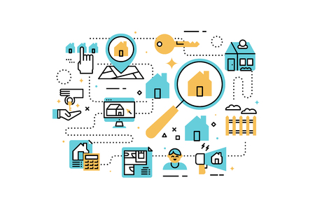 Real Estate line icons illustration. Design in modern style with related icons ornament concept for website, app, web banner.のイラスト素材