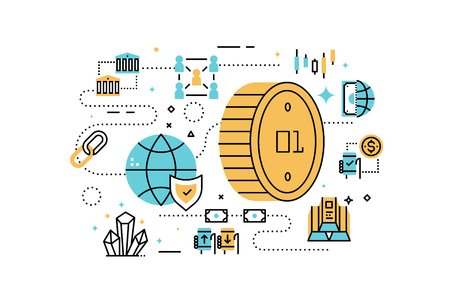 Bitcoin and finance line icons illustration. Design in modern style with related icons ornament concept for website, app, web banner.のイラスト素材