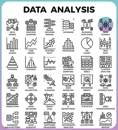 Data Analysis concept detailed line icons set in modern line icon style concept for ui, ux, web, app designのイラスト素材