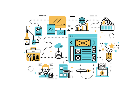 Web design line icons illustration. Design in modern style with related icons ornament concept for website, app, web banner.のイラスト素材