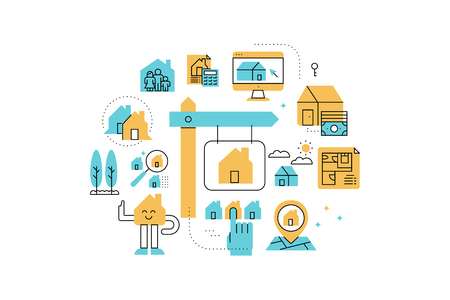 Real Estate line icons illustration. Design in modern style with related icons ornament concept for website, app, web banner.のイラスト素材