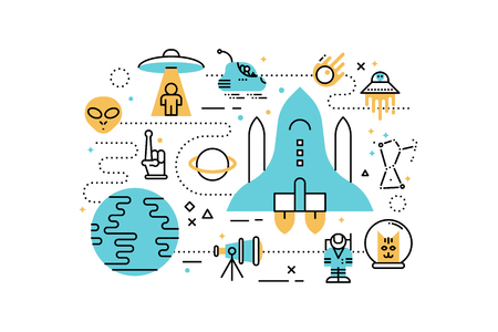 Space line icons illustration. Design in modern style with related icons ornament concept for website, app, web banner.のイラスト素材