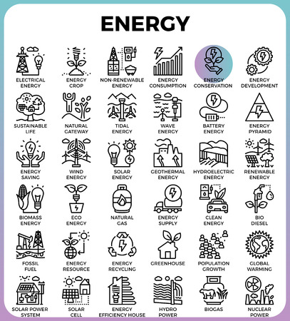 Energy concept detailed line icons set in modern line icon style for ui, ux, web, app design