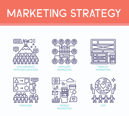 Marketing strategy illustration icons in business concept in modern line styleのイラスト素材