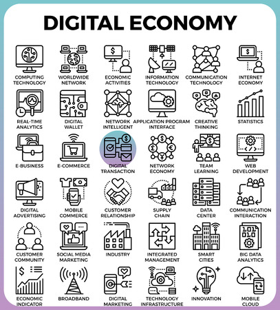 Digital economy business concept detailed line icons set in modern line icon style for ui, ux, website, web, app graphic designのイラスト素材