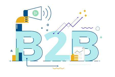 B2B : Business to business lettering illustration. Design in modern style with related line icons ornament concept for ui, ux, web, app bannerのイラスト素材