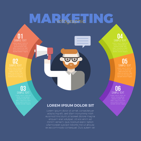 Marketing strategy with businessman holding megaphone infographic templateのイラスト素材