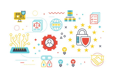 Data security protection concept illustration with line icons.のイラスト素材