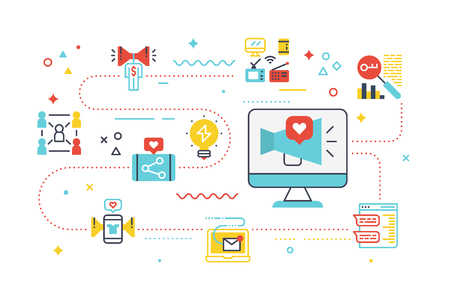 Social media marketing concept illustration with line icons.のイラスト素材