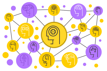 State of mind concept illustration with connecting abstract head line icons.のイラスト素材