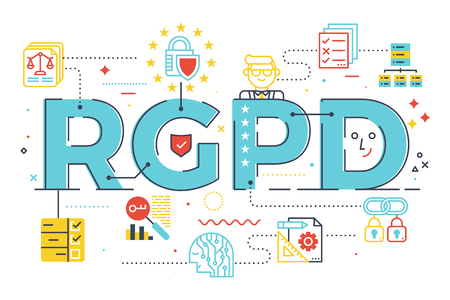 European GDPR (General Data Protection Regulation) word concept illustration in Spanish abbreviation (RGPD).のイラスト素材