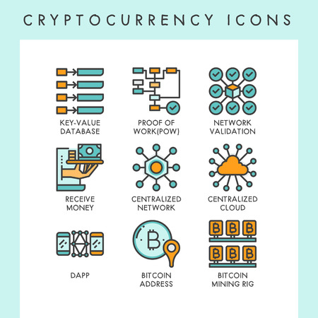Cryptocurrency icons concept illustrations for web, app, website, report, presentation, etc.のイラスト素材