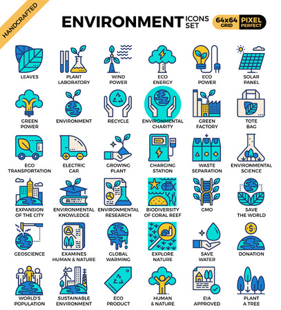 Environment & eco concept detailed line icons set in modern line icon style for ux, web, app designのイラスト素材