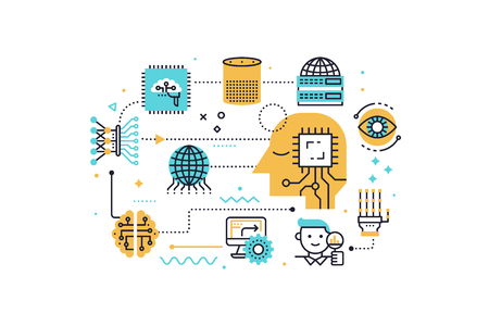 AI (artificial intelligence) concept  illustration with icons for web banner, flyer, landing page, presentation, book cover, article, etc.のイラスト素材