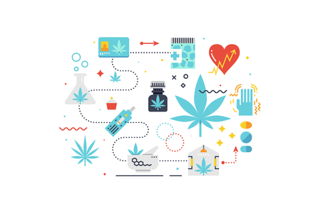 Medical cannabis concept  illustration with icons for web banner, flyer, landing page, presentation, book cover, article, etc.のイラスト素材