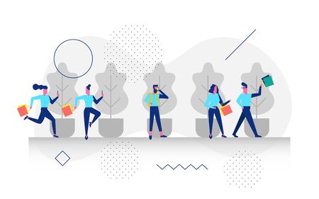 Happy modern character in shopping concept illustration for web banner, flyer, landing page, presentation, book cover, article, etc.のイラスト素材