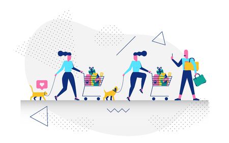 Happy modern character in shopping concept illustration for web banner, flyer, landing page, presentation, book cover, article, etc.のイラスト素材