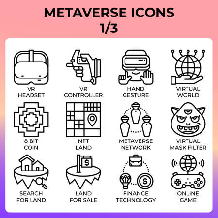 Metaverse icon set in modern style for ui, ux, web, app, brochure, flyer and presentation design, etc.のイラスト素材