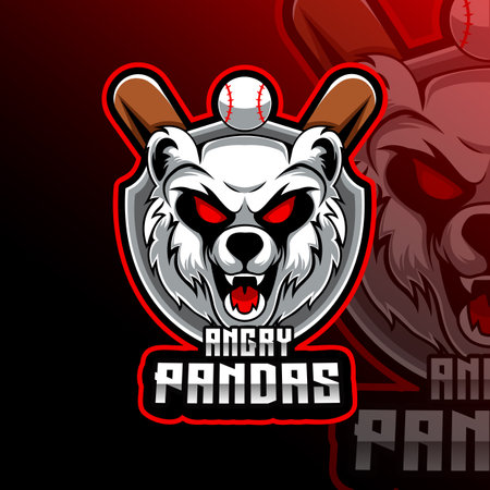 Angry Pandas Baseball Animal Mascot Sport Club Team Badgeのイラスト素材