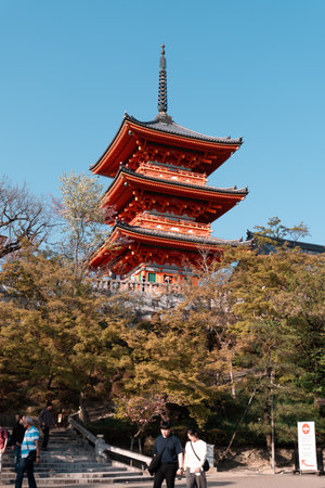 KYOTO, JAPAN - April 3, 2023: Tourist walking in Kiyomizu-dera templeのeditorial素材
