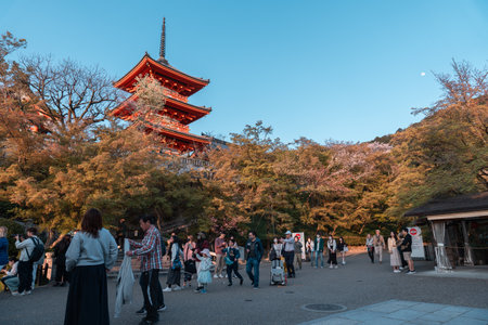 KYOTO, JAPAN - April 3, 2023: Tourist walking in Kiyomizu-dera templeのeditorial素材