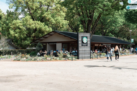 TOKYO, JAPAN - APRIL 8, 2023: Starbucks coffee shop in Ueno park during springtime in Aprilのeditorial素材