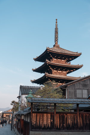 KYOTO, JAPAN - April 4, 2023: Yasaka Pagoda and Sannen Zaka Street in spring famous cultural tourist attraction in Hihashiyama districtのeditorial素材