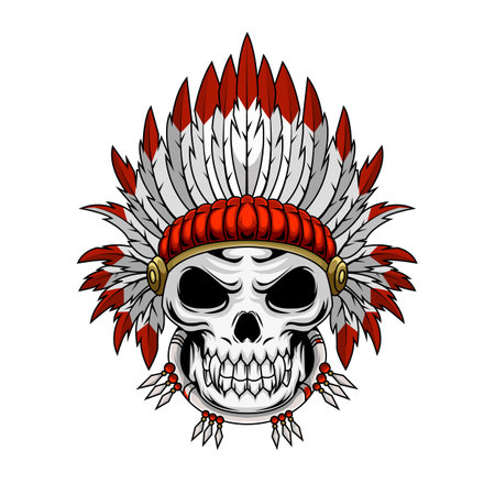 Illustration of tribal human skull mascot character with headdressのイラスト素材