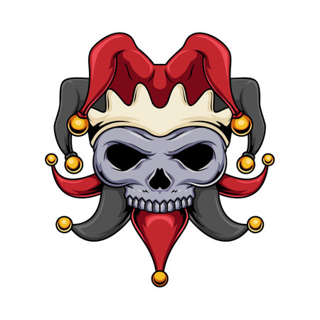 Illustration of jester human skull mascot character wearing hatのイラスト素材