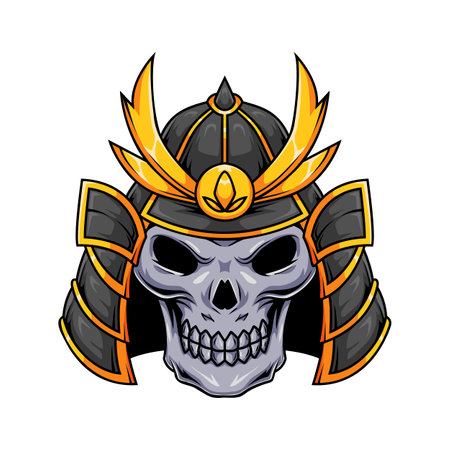 Illustration of samurai human skull mascot character wearing military helmetのイラスト素材