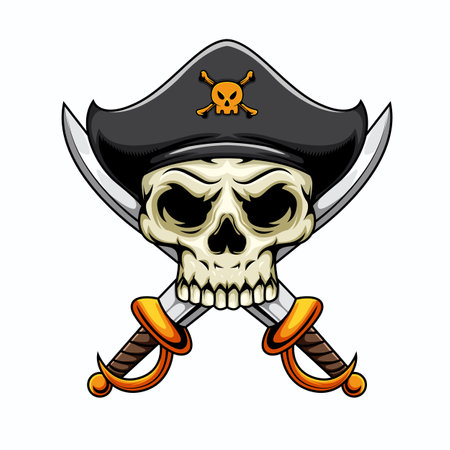 Illustration of pirate human skull mascot character with crossed swordsのイラスト素材