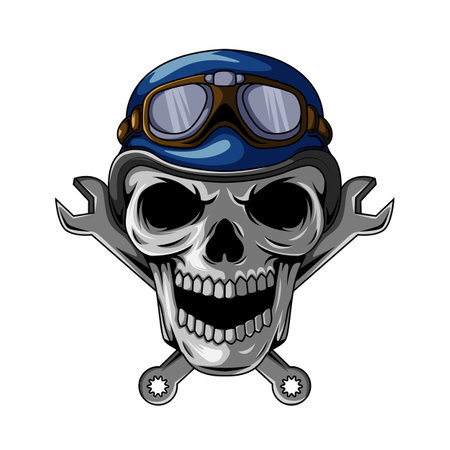 Illustration of biker human skull mascot character wearing helmetのイラスト素材