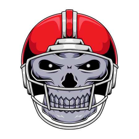Illustration of American football human skull mascot character wearing red helmetのイラスト素材