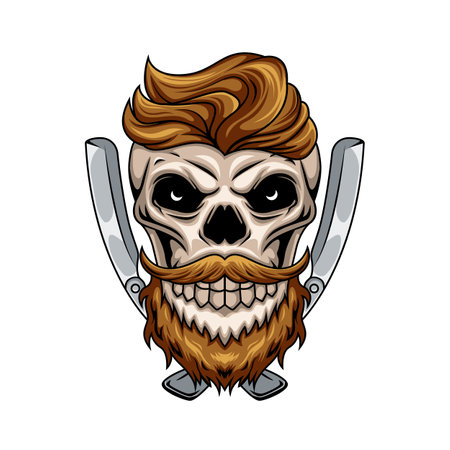 Illustration of barber human skull mascot character with razorのイラスト素材