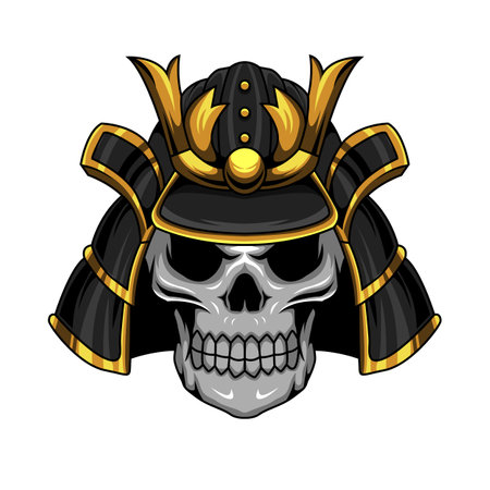 Illustration of samurai human skull mascot character wearing military helmetのイラスト素材