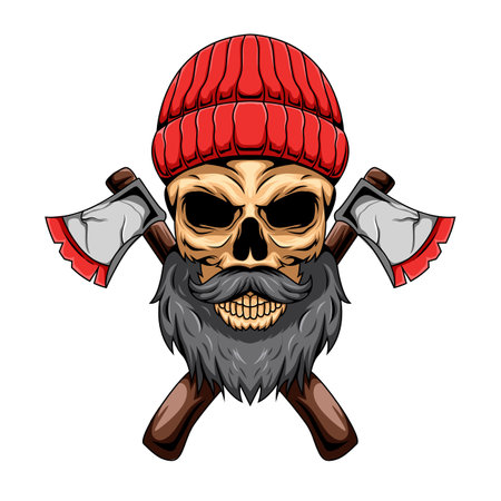 Illustration of carpenter human skull mascot character with crossed axesのイラスト素材
